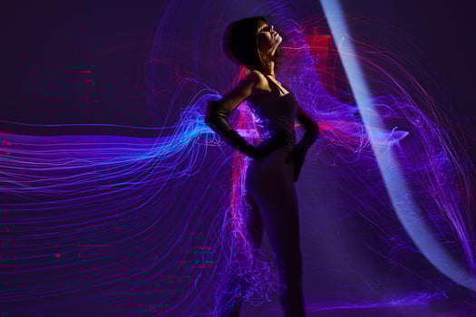 Beautiful fashionable girl neon lines light posing Lifestyle unaltered photo