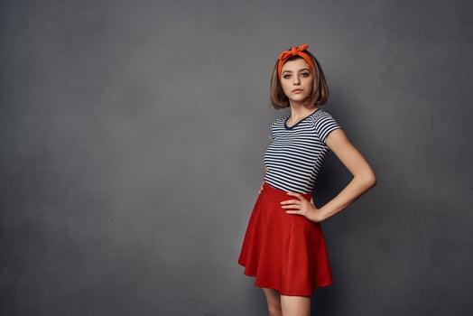 cheerful woman with orange headband cosmetics fashion luxury photo