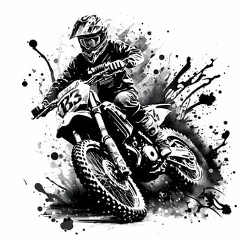 moto cross rider black and white photo