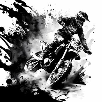 moto cross rider black and white photo