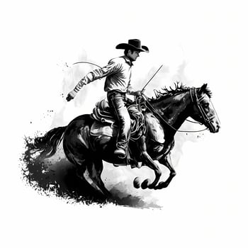 cowboy rider black and white photo