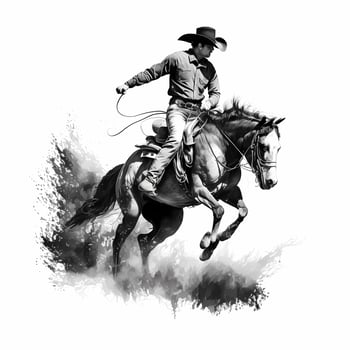 cowboy rider black and white photo