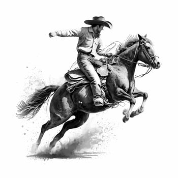 cowboy rider black and white photo
