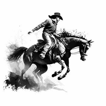 cowboy rider black and white photo