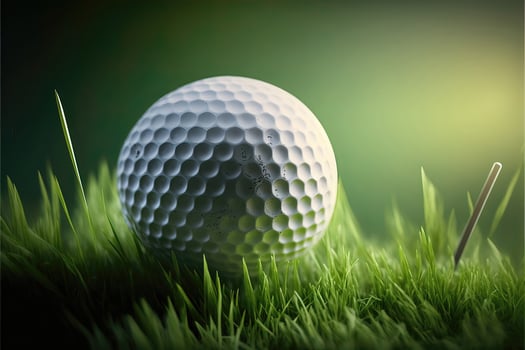 Golf ball on the grass and green blurred background. photo