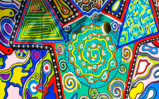 Puerto Escondido Oaxaca Mexico 2023 Wall with graffiti art drawings paintings in Puerto Escondido Mexico. photo