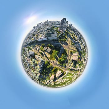 Aerial view of cityscape with skyscrapers, Center of Warsaw, Poland photo