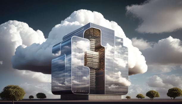 Cloud computing concept. front view. Smart city wireless internet communication with cloud storage, cloud services. Created with photo