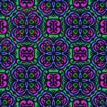 Retro geometric pattern in repeat. Fabric print. Damask style Seamless pattern background, mosaic ornament, vintage style. Design for prints on fabrics photo