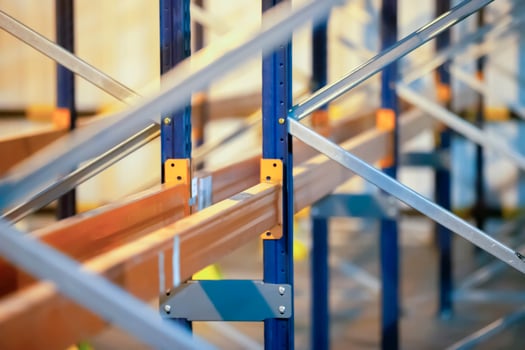 Metal joints of warehouse shelves. photo