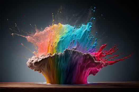 Explosion powder rainbow colors on the table. photo
