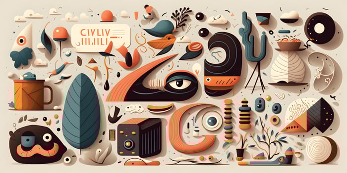 Big set of various shapes and doodle objects. Abstract contemporary modern trendy illustration For Background Or Wallpaper, photo