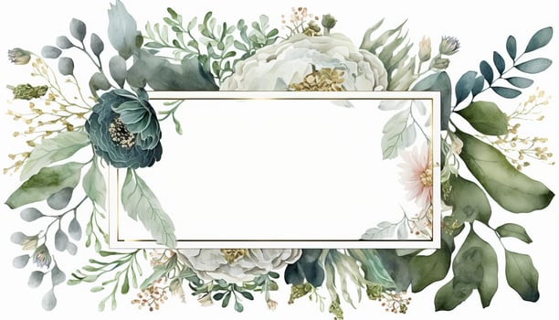 , Watercolor frame with spring flowers, hand drawn art style with place for text. Greeting, birthday and other holiday, wedding invitation concept photo