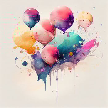 Watercolor Balloon Birthday Party Background. photo