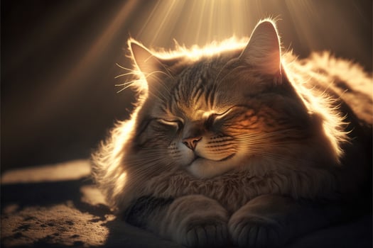 A cat sitting in a sunbeam with its eyes closed. photo