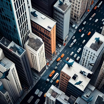 Street in Big City. Bird Fly View. Illustration photo