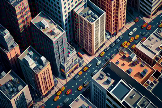 Street in Big City. Bird Fly View. Illustration photo