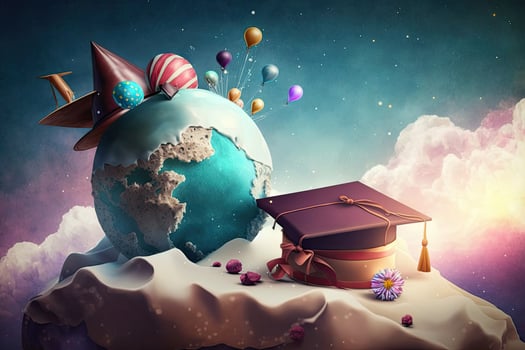 Multicolored graduation celebration background. Illustration photo