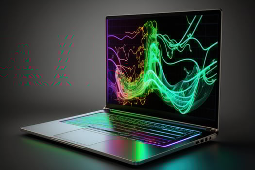 Laptop with digital data. Illustration photo