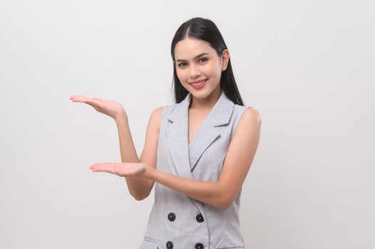 Portrait of beautiful woman over white background studio. photo