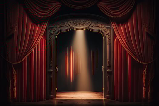 theater stage red curtains Show Spotlight. Illustration photo
