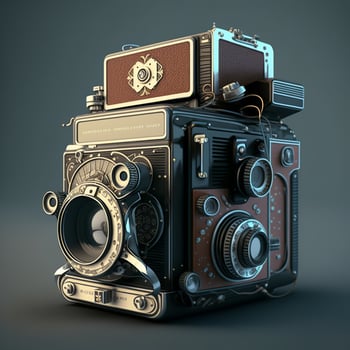 Old camera illustration, with background. AI photo