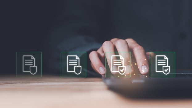 Businessman checking the steps through document with a list of checkboxes , regulations,Concepts of practices and policies ,Rules and policies ,Terms and conditions ,corporate governance documents photo