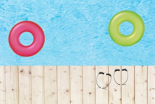 The swimming pool and wood ground from high perspective photo