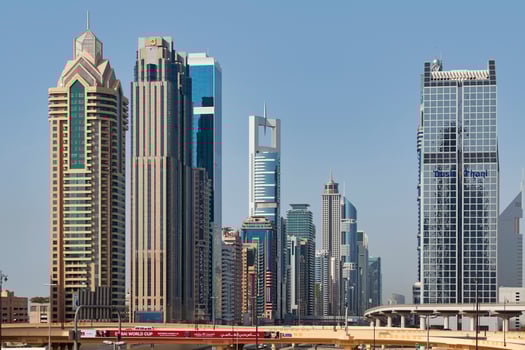 Skyscrapers alongside Sheikh Zayed Road in Dubai photo
