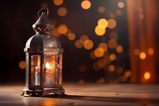 Ramadan kareem Islamic greetings design background with beautiful Night light bokeh effect. photo