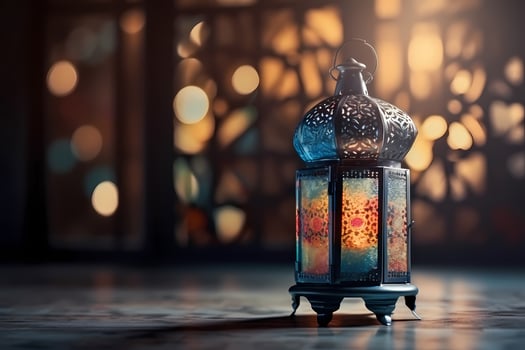 Ramadan kareem Islamic greetings design background with beautiful bokeh effect. photo