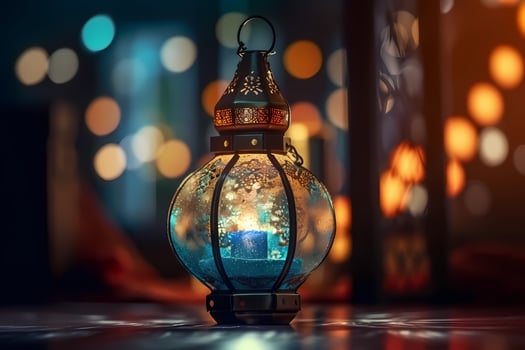 Ramadan kareem Islamic greetings design background with beautiful bokeh effect. photo