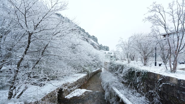 The beautiful frozen mountains view coverd by the white snow and ice in winter photo