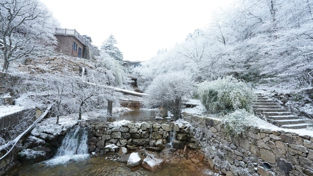 The beautiful frozen mountains view coverd by the white snow and ice in winter photo