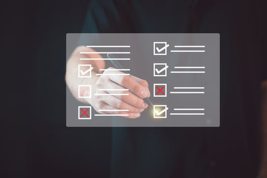 Businessman Take an assessment, questionnaire, evaluation, online survey, online exam Choosing the right answer in the exam. photo