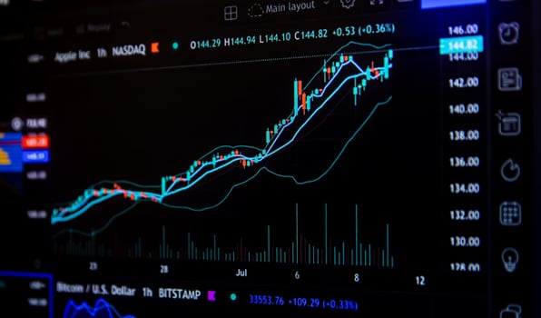 Stock market chart on digital screen. Business and financial investment concept. photo