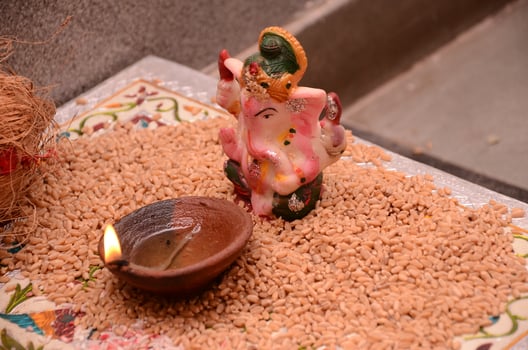 Indian Village wedding First day Ganesh Sthapana and Indian Gods Pooja photo