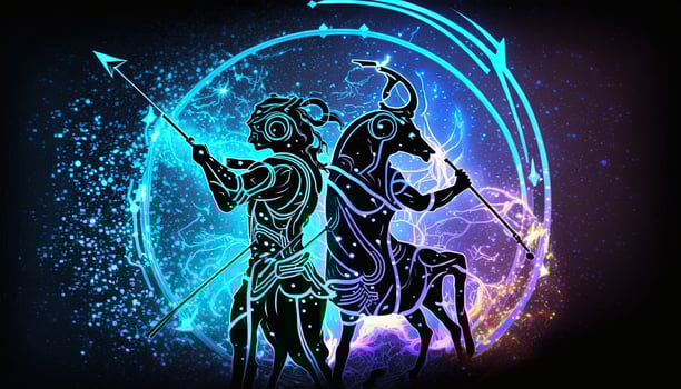 Sagittarius Zodiac Sign magical neon energy glowing Generative Art photo