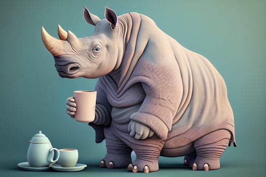 rhinoceros with a cup of coffee cartoon art illustration photo
