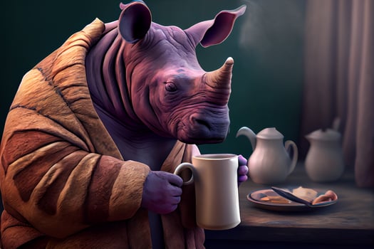 rhinoceros with a cup of coffee cartoon art illustration photo