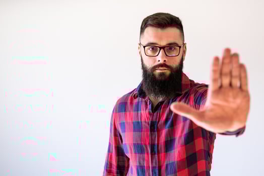 Portrait of a man in red and blue plaid shirt photo