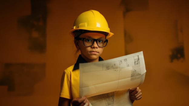 Cute engineer architect kid. Future career concept. . photo