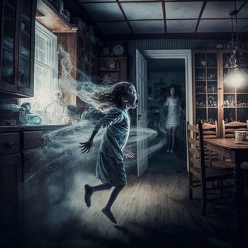 illustration poltergeist in a house made with photo
