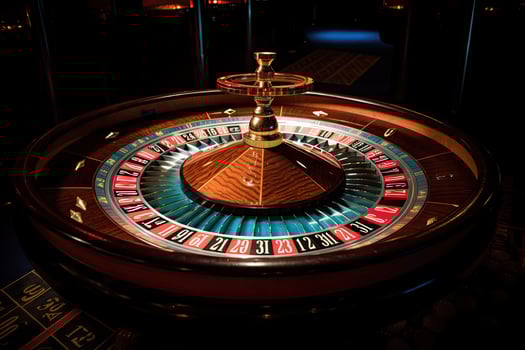 Casino roulette close up. Roulette wheel. Gambling addiction. Created with photo