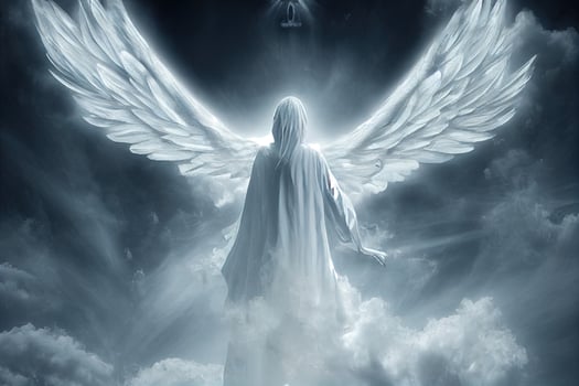 illustration of a white angel in the fog photo