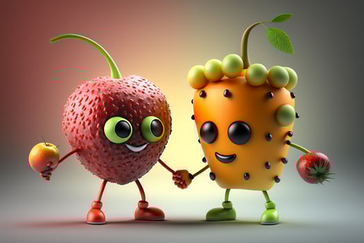 strawberry and pineapple fun fruit character illustration photo