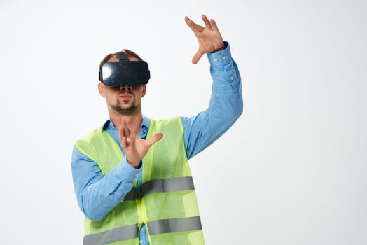 male protective uniform construction engineer VR goggles photo