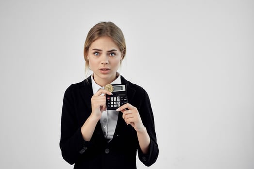 woman Bitcoin cryptocurrency in hands isolated background photo