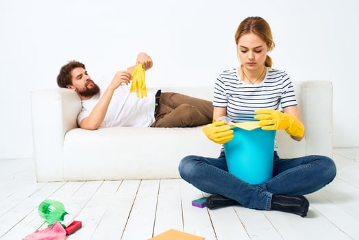 married couple housework service cleaning lifestyle joint work photo