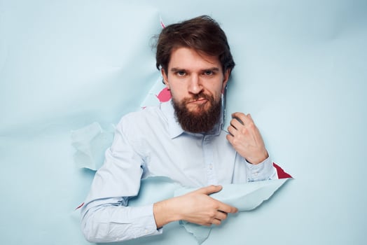 Cheerful man in shirt lifestyle cropped view of work office photo